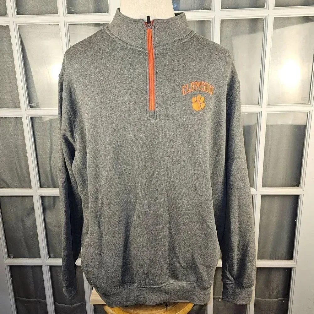 Colosseum Mens Gray Clemson Tigers 1/4 Zip Embroidered Pullover Sweater XXL